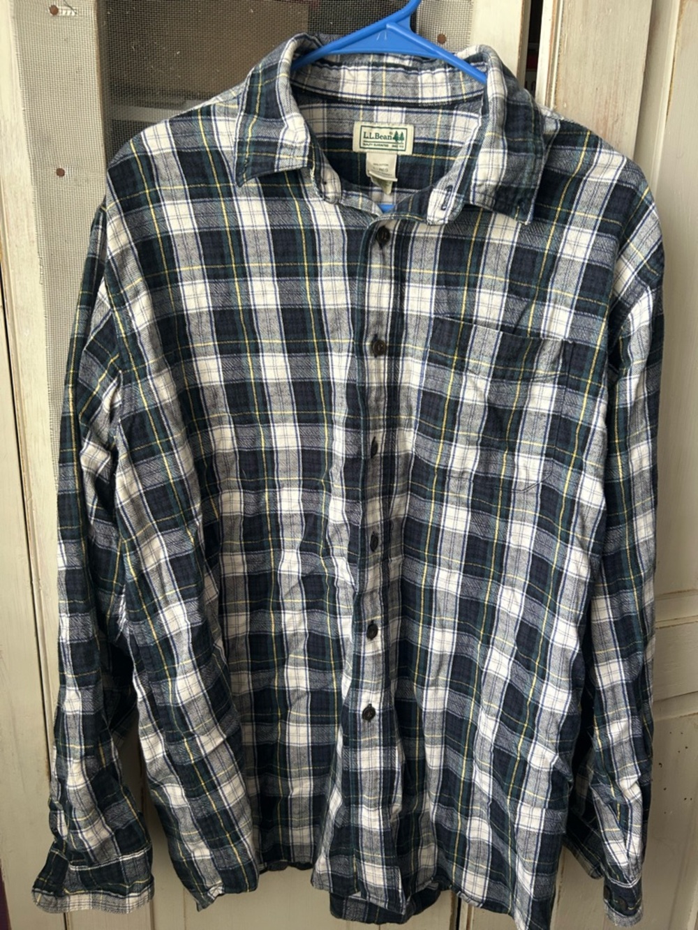 L.L. Bean Men's Blue, White & Green Plaid Button-Up Shirt